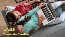  Presentation with sister - Audience pleasing theme consisting of sitting on sofa at home backdrop and a tawny brown colored foreground