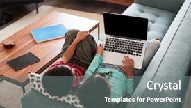  Presentation with sister - Cool new slides with sitting on sofa at home backdrop and a gray colored foreground