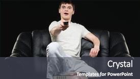  Presentation with broadcast - Cool new presentation design with sitting on sofa at home backdrop and a dark gray colored foreground