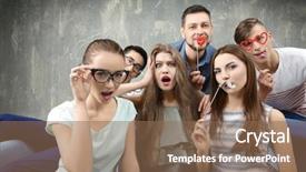  Presentation with selfie - Colorful slide set enhanced with sitting on sofa near grunge backdrop and a violet colored foreground