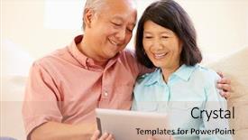  Presentation with using digital tablet - Cool new PPT layouts with sitting on sofa using digital backdrop and a coral colored foreground