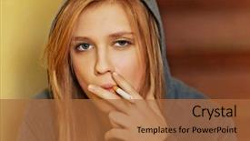  Presentation with no drug no smoking - Slide deck having smoke inhalation - teenage woman sitting on stairscase background and a red colored foreground