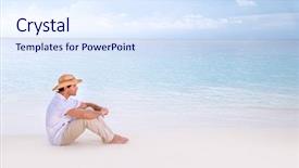  Presentation with shells beach summer holiday - PPT layouts featuring sitting on the beach side background and a sky blue colored foreground