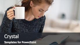  Presentation with child girl reading a book - Amazing PPT layouts having sitting on the kitchen reading backdrop and a dark gray colored foreground