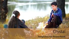  Presentation with forest fire - Beautiful slide set featuring river bank make a fire backdrop and a gold colored foreground