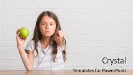  Presentation with green apple - Theme featuring sitting on the table eating background and a light gray colored foreground