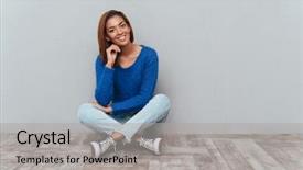  Presentation with wood floor wiht lighting - PPT theme featuring sitting on the wooden floor background and a light gray colored foreground