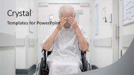  Presentation with sad lonely student sitting - Presentation design enhanced with sitting on wheelchair in hospital background and a light gray colored foreground