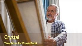  Presentation with painting - Presentation enhanced with sitting on wheelchair in nursing background and a tawny brown colored foreground