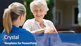  Presentation with elderly home - Audience pleasing theme consisting of sitting on wheelchair with nurse backdrop and a ocean colored foreground