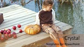  Presentation with autumn leaves - Slide set having sitting on wooden berth near background and a coral colored foreground