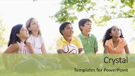  Presentation with five a side soccer - Colorful presentation theme enhanced with sitting outdoors with soccer ball backdrop and a mint green colored foreground