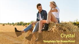  Presentation with smiling paramedic sitting in ambulance - Audience pleasing PPT layouts consisting of sitting together on a haystack backdrop and a tawny brown colored foreground
