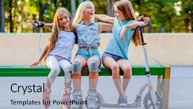  Presentation with roller skating - Presentation theme consisting of sitting together on the bench background and a light blue colored foreground
