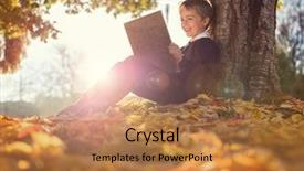  Presentation with reading - Beautiful PPT layouts featuring sitting under a tree reading backdrop and a coral colored foreground