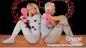  Presentation with broken heart - Presentation design featuring sitting while holding broken heart background and a coral colored foreground