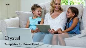  Presentation with indian mother son - Beautiful slides featuring sitting with daughter and son backdrop and a  colored foreground