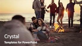  Presentation with campfire - Slide deck featuring sitting with friends around campfire background and a dark gray colored foreground