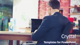  Presentation with battery back start - Colorful slides enhanced with sitting with laptop at office backdrop and a navy blue colored foreground