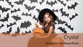  Presentation with pretty girl - Colorful slide deck enhanced with sitting with pumpkins and bats backdrop and a red colored foreground