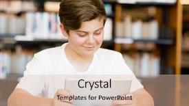  Presentation with library - Beautiful slide set featuring sitting with tablet in library backdrop and a  colored foreground