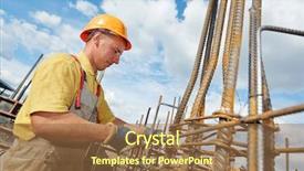  Presentation with concrete construction - Audience pleasing slide deck consisting of situ - builder worker knitting metal rods backdrop and a  colored foreground