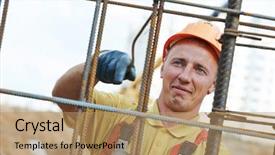  Presentation with reinforcement - Presentation design having situ - builder worker knitting metal rods background and a  colored foreground