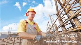  Presentation with concrete construction - Slide set featuring situ - builder worker knitting metal rods background and a  colored foreground