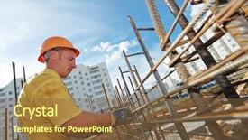  Presentation with concrete construction - Audience pleasing theme consisting of situ - builder worker knitting metal rods backdrop and a  colored foreground
