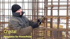  Presentation with reinforcement - Presentation theme featuring situ - builder worker making reinforcement metal background and a  colored foreground