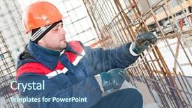  Presentation with reinforcement - Presentation design enhanced with situ - worker in workwear making reinforcement background and a  colored foreground