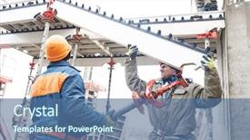  Presentation with construction worker harassment workplace - Audience pleasing presentation design consisting of situ - worker installing falsework construction backdrop and a  colored foreground