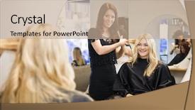  Presentation with hair salon - PPT theme with situation in a hair salon background and a coral colored foreground