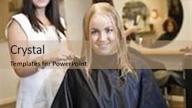  Presentation with hair salon - Cool new theme with situation in a hair salon backdrop and a coral colored foreground