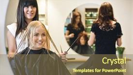  Presentation with hair salon - PPT theme consisting of situation in a hair salon background and a violet colored foreground