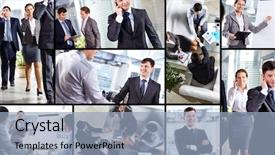  Presentation with metrics cloud collage business - Cool new PPT theme with situations presented as a collage backdrop and a light blue colored foreground