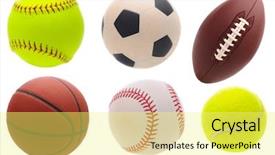  Presentation with softball - PPT theme featuring six assorted sports balls background and a yellow colored foreground