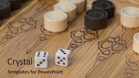  Presentation with field - Colorful PPT theme enhanced with six circles - backgammon playing field and dices backdrop and a coral colored foreground