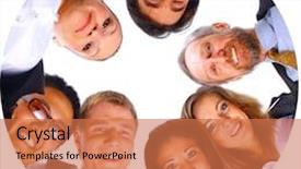  Presentation with huddle - Amazing presentation theme having six circles - group of business people standing backdrop and a coral colored foreground