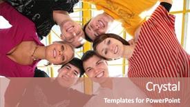  Presentation with friends - PPT theme consisting of six circles - group of friends it stands background and a  colored foreground