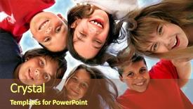  Presentation with happy korean kids - Cool new slides with six circles - happy kids representing youth backdrop and a tawny brown colored foreground