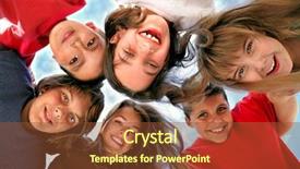  Presentation with happy kids - Colorful presentation theme enhanced with six circles - happy kids representing youth backdrop and a tawny brown colored foreground