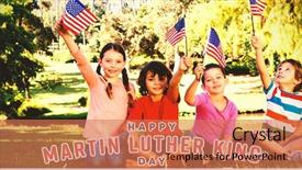  Presentation with martin luther king - Amazing slides having six flags - children holding american flag backdrop and a coral colored foreground