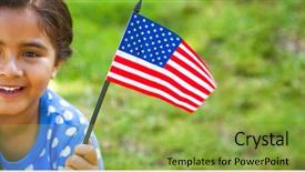  Presentation with african american girl power business - Cool new slides with six flags - portrait of happy girl holding backdrop and a yellow colored foreground