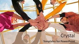  Presentation with friends - Slides consisting of six friends joining hands low background and a coral colored foreground