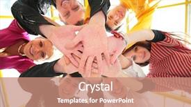  Presentation with friends - Amazing PPT theme having six friends low angle view backdrop and a coral colored foreground