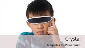  Presentation with virtual reality - Colorful presentation theme enhanced with six gear - boy using virtual reality glasses backdrop and a lemonade colored foreground