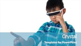  Presentation with virtual - Presentation theme having six gear - boy using virtual reality glasses background and a teal colored foreground