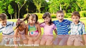  Presentation with preschool - Slides with six happy preschool friends embracing background and a coral colored foreground