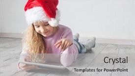  Presentation with christmas winter a table - PPT layouts featuring six hats - child in christmas hat background and a light gray colored foreground